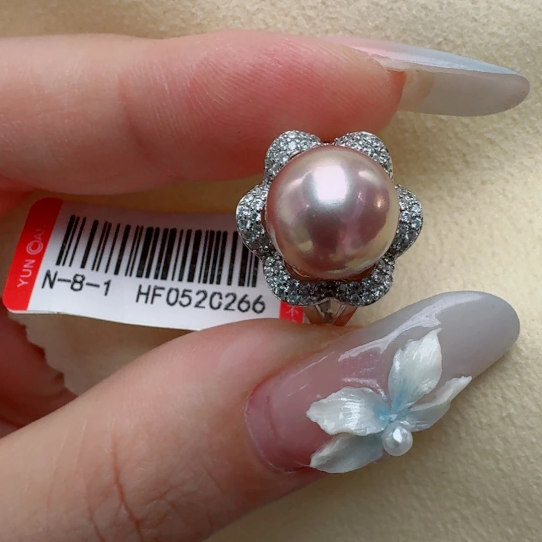 银S925镶嵌戒指淡水珍珠@@hf052