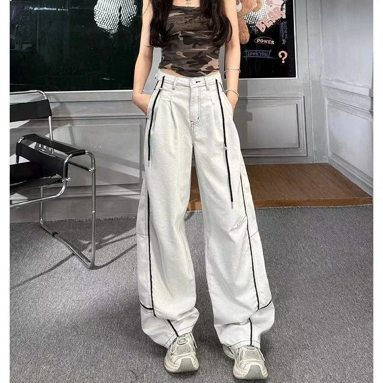 阔腿弯刀牛仔裤男2025新款白色爆款薄款宽松显瘦美式垂感高腰裤子