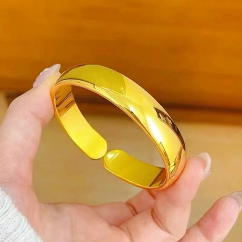 铜合金手镯 实心光面泥鳅背开口手镯素圈金色传承镯子手环首饰品