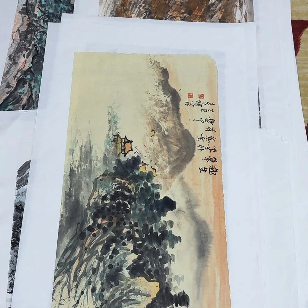 国画四尺三开横幅手绘作品