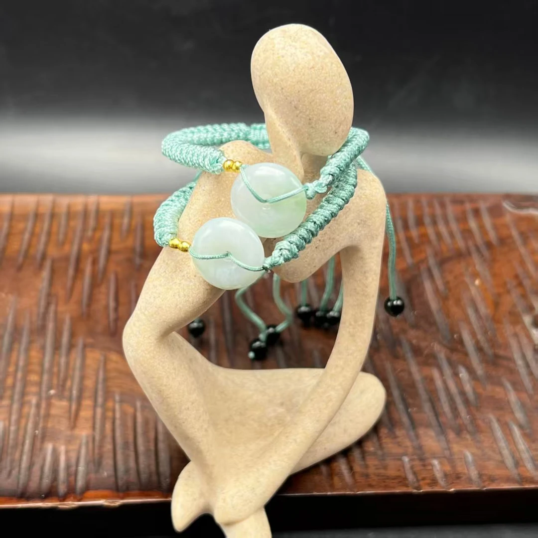 【北野珠宝】天然翡翠A货平安扣手绳-B180H-22多样性发一15×5mm