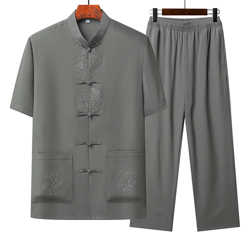 男士休闲夏季宽松薄款中式中国风复古爸爸装