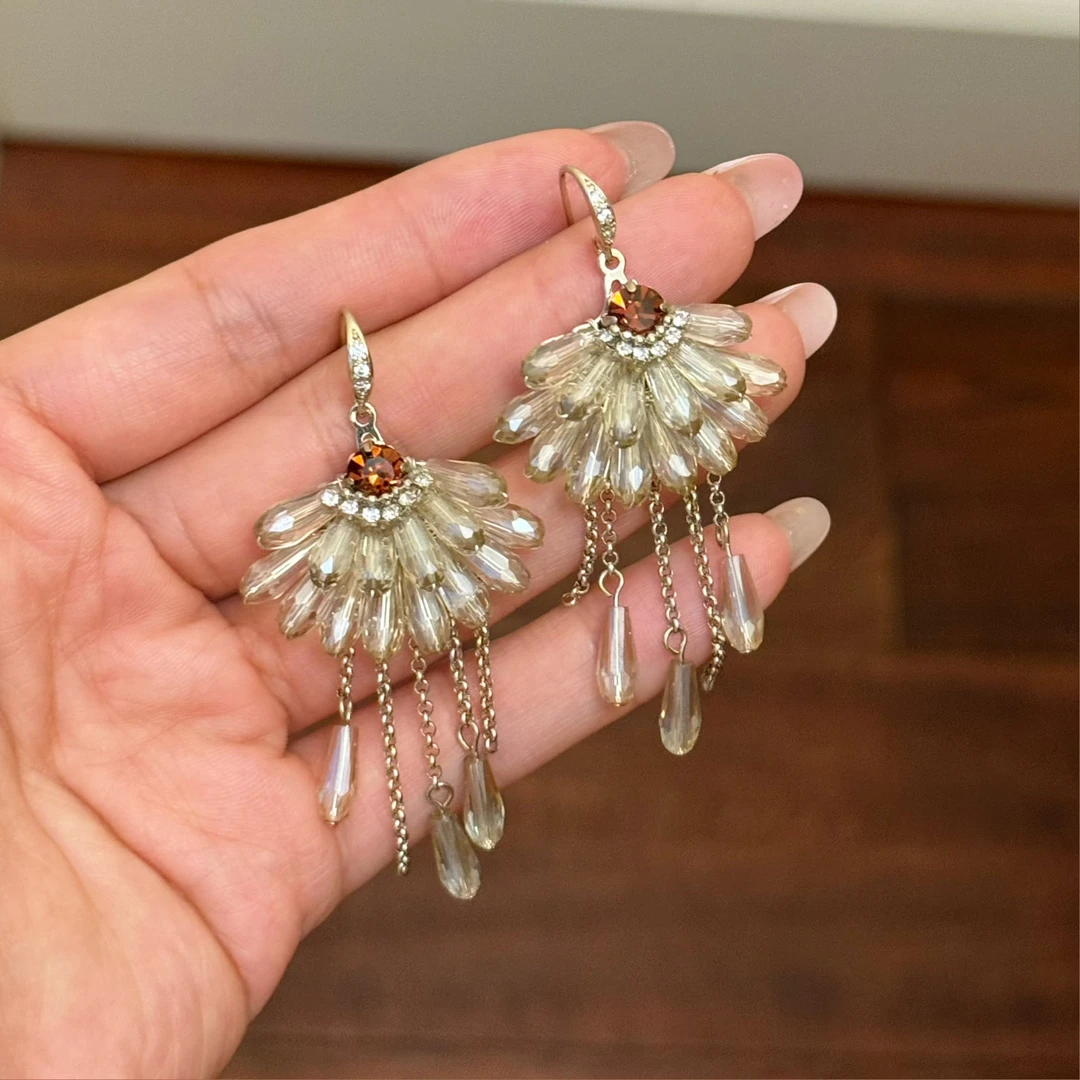 铜合金合成锆石耳饰 E0460 东大门手工定制流苏耳环