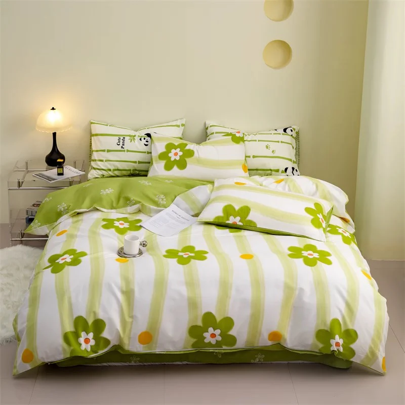 小华约200*230绿色波浪小花全棉被套