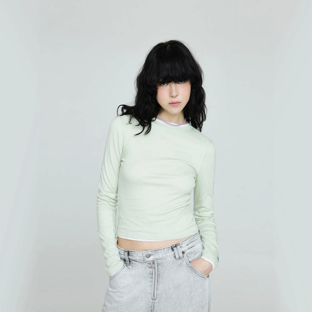 MUSINSA INSTANTFUNK女士25秋季弹力T恤舒适百搭简约修身长袖上衣