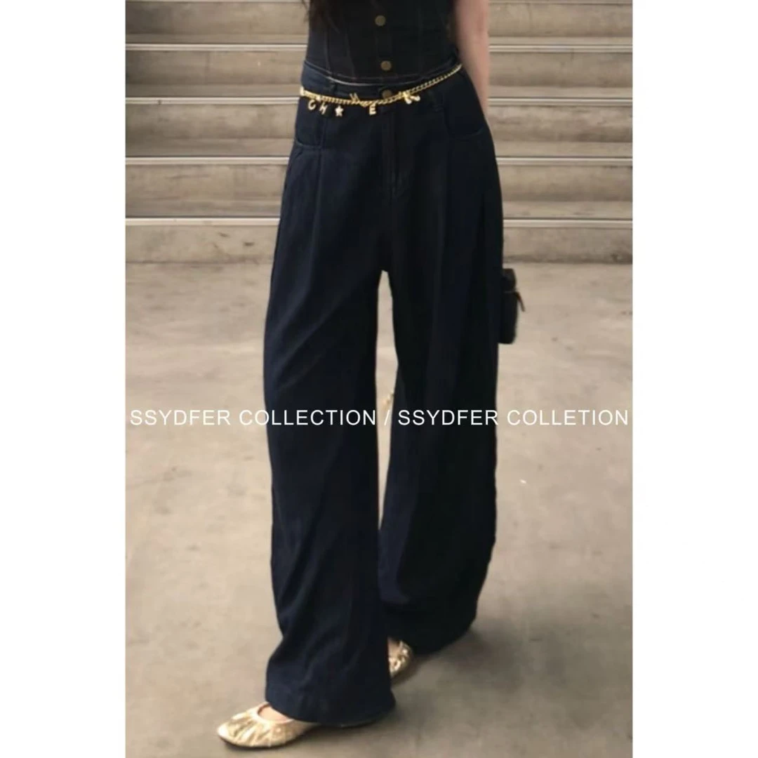 SSYDFER【千禧】复古设计感女生阔腿裤高腰牛仔裤休闲时尚百搭