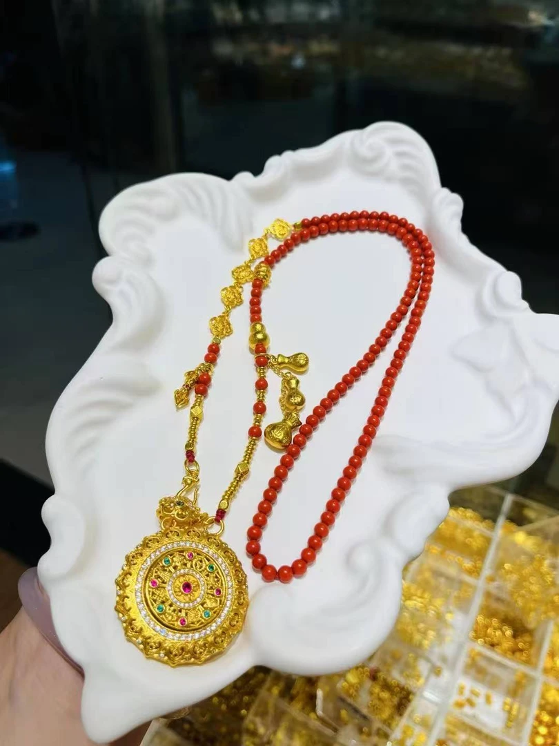铜合金树脂吊坠 新中式彩色可旋转罗盘钱袋子吊坠