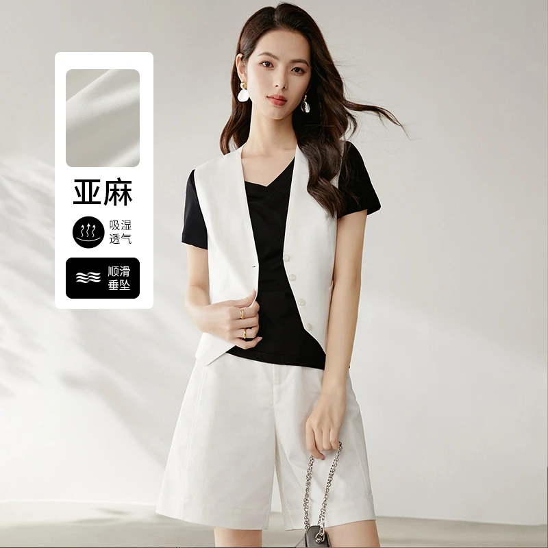 晚白【新品】夏透气麻棉高智感上衣薄款西装马夹女24122314