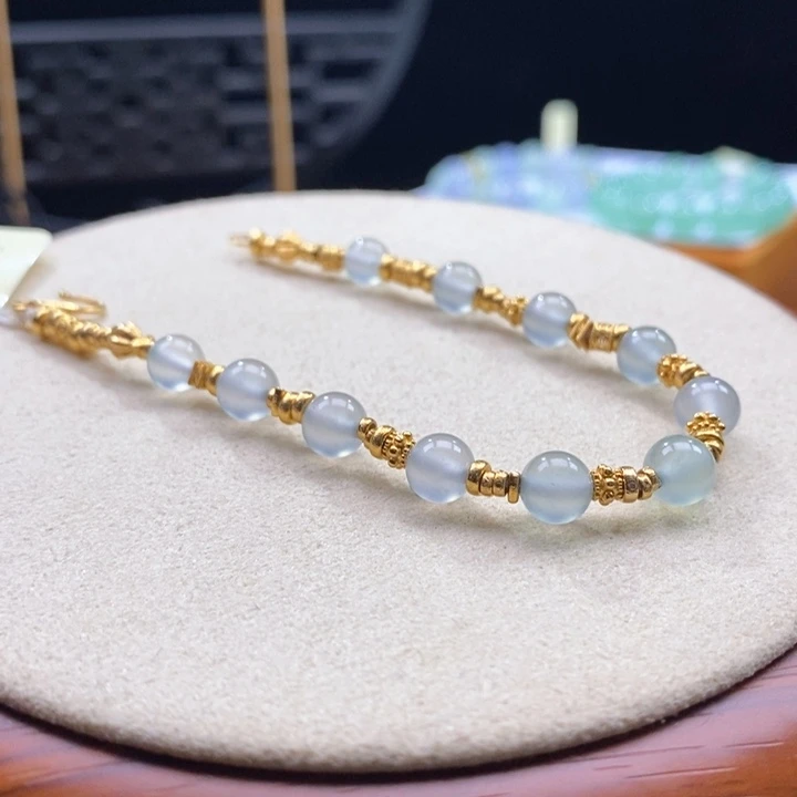 翡翠18K金镶嵌颈饰翡翠高冰小圆珠手串