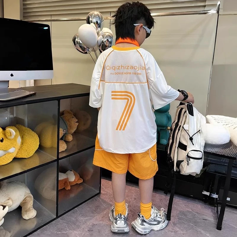 男童运动速干套装2025新款夏款短袖儿童大男童夏装夏季酷帅气衣服