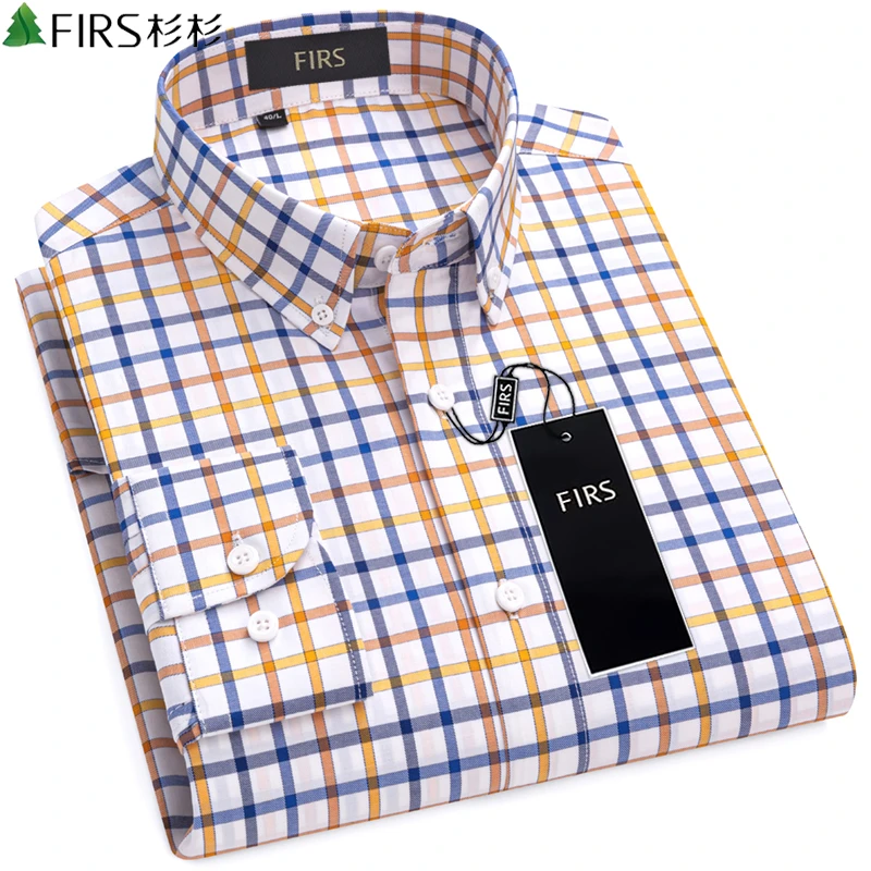 杉杉高端纯棉格子衬衫男士长袖休闲衬衣春秋款美式简约百搭格纹寸