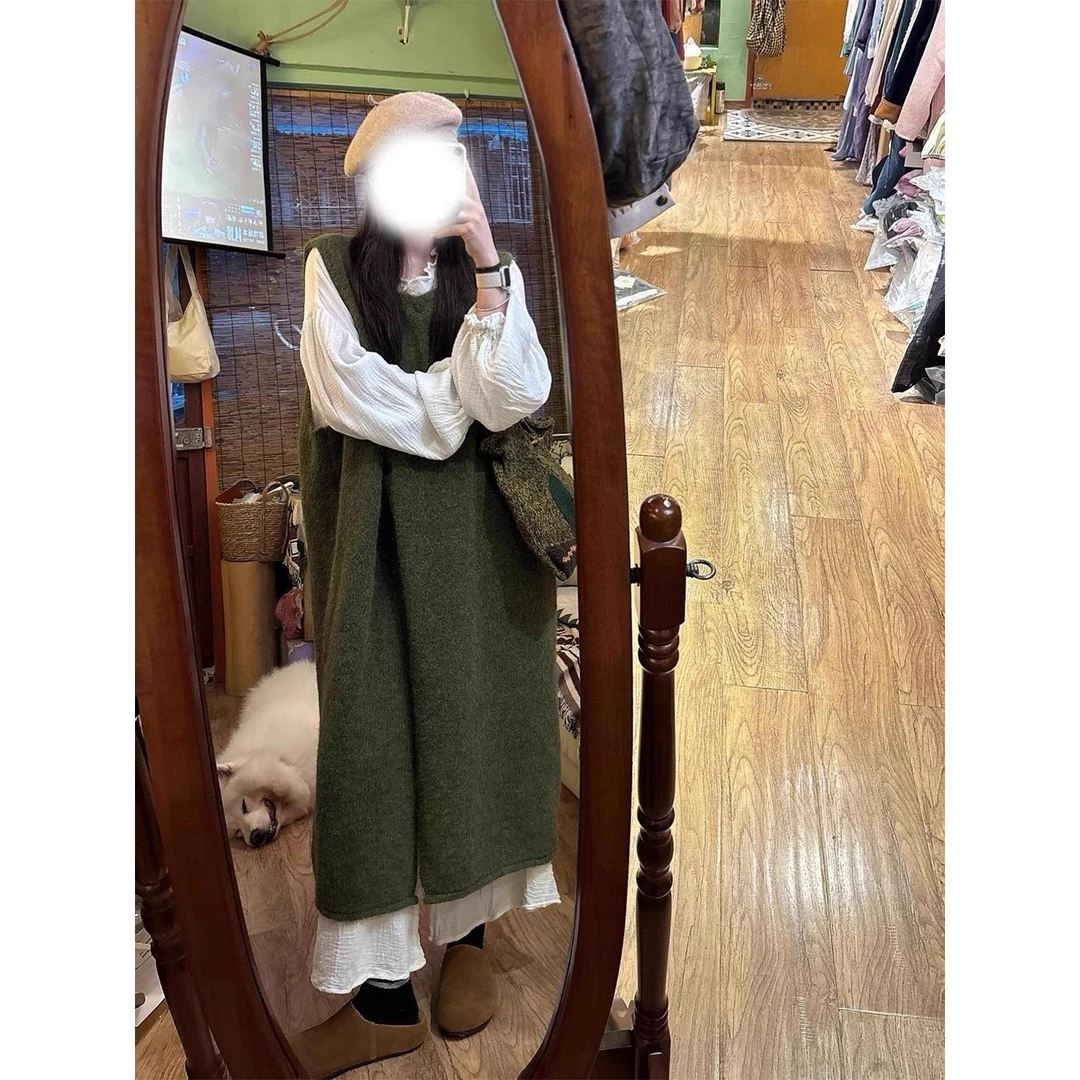 懒洋洋~大码女装时尚孕妇装连衣裙半高领毛衣连衣裙+毛衣马甲长裙