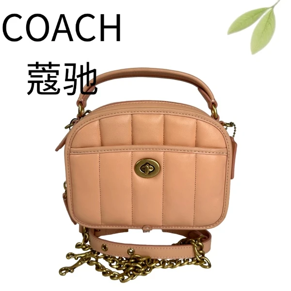 95新 COACH/蔻驰 95新 粉橙手提斜挎包G25105540底长18X13