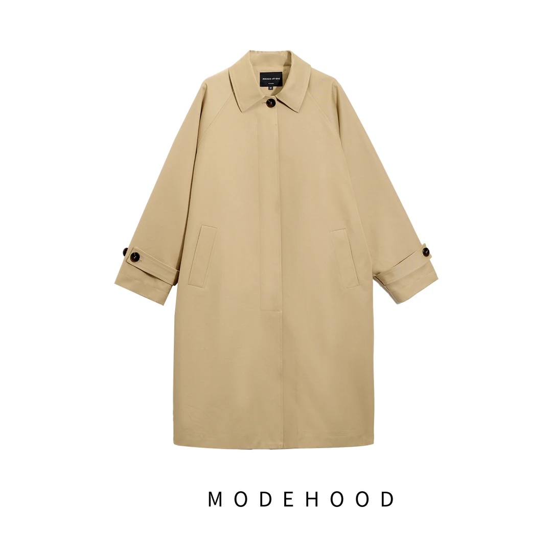 MODEHOOD伊凡【老派审美】2025秋冬方领暗门襟扣韩系风衣外套QZ-123