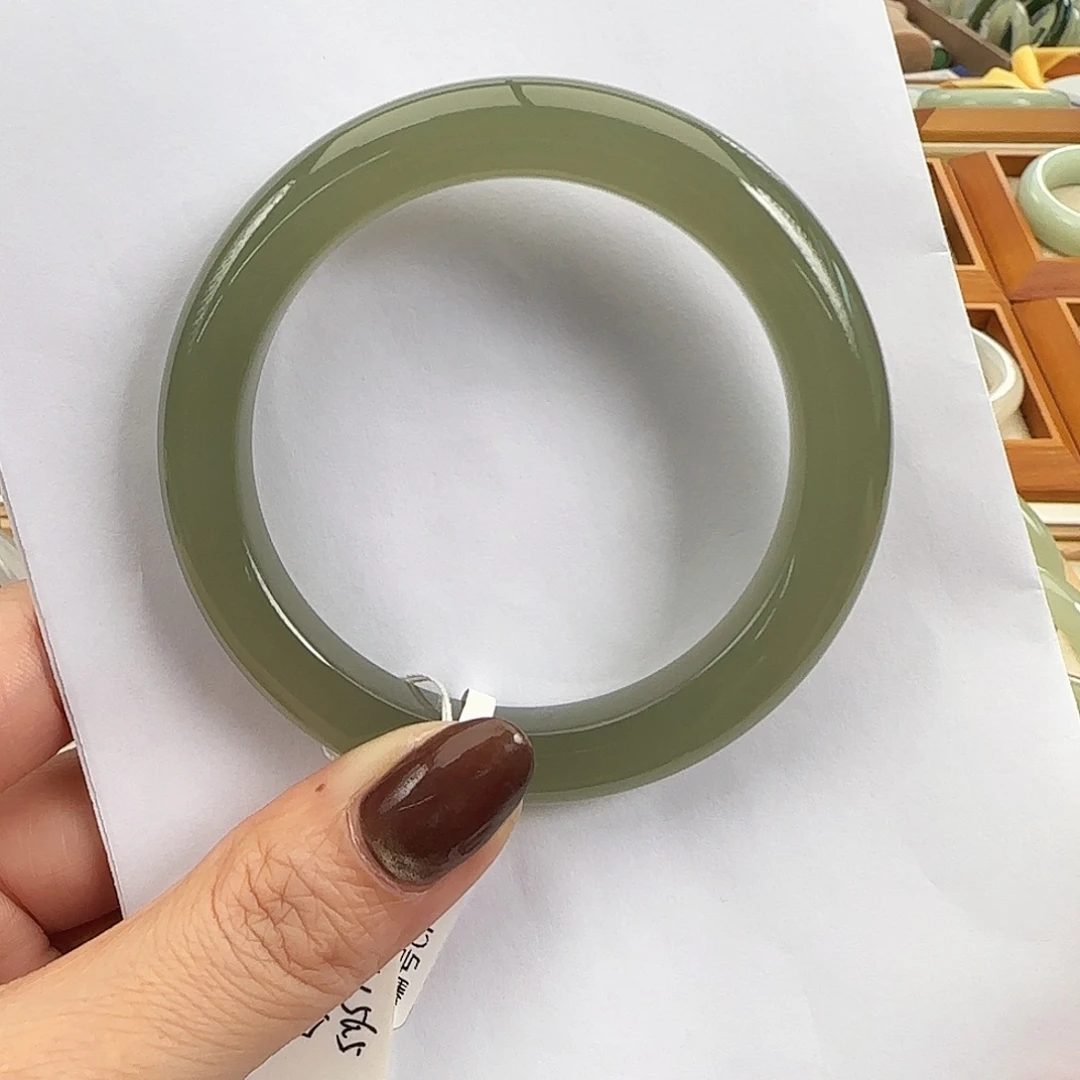 和田玉未镶嵌手镯冰胶起光 湖水绿正圈55-56 精品