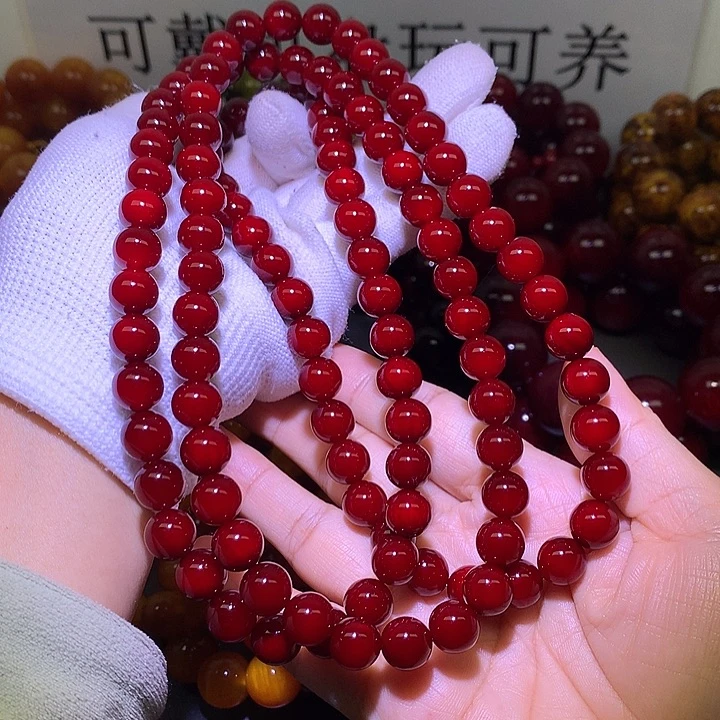 松木手串/手链1.0*108 素圈帝王血龙木高冰透