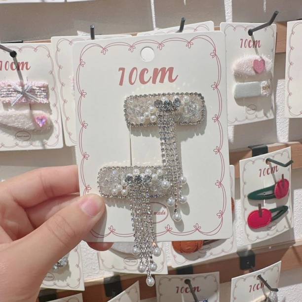 A171-银色水晶珍珠流苏对夹【满15包邮发货】可爱仙女儿童发饰