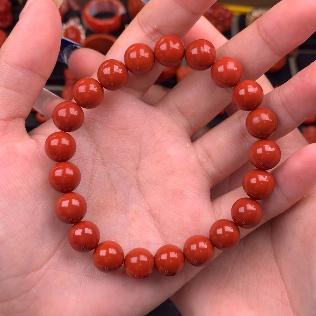 南红玛瑙未镶嵌纯色圆珠单圈9+