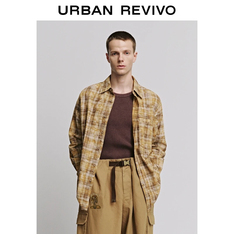 【明星同款】UR2026春季新款男琥珀流光格纹开襟衬衫UML250072