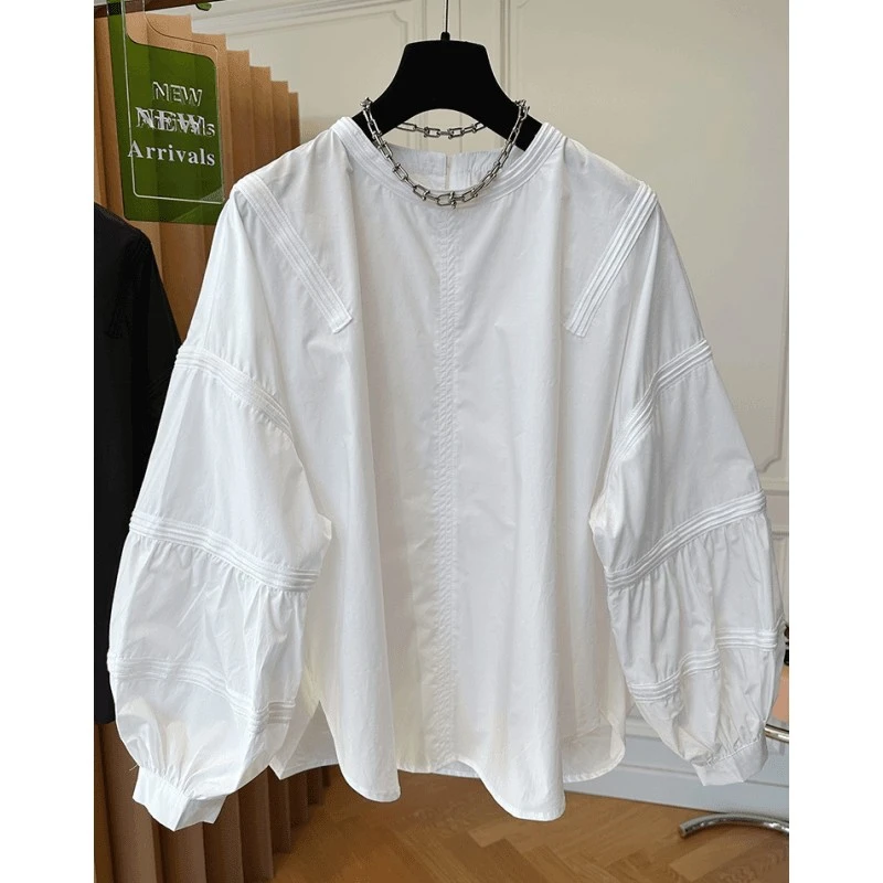 韩系轻奢小众宽松泡泡袖衬衫女春棉布套头圆领洋气小衫娃娃衫上衣