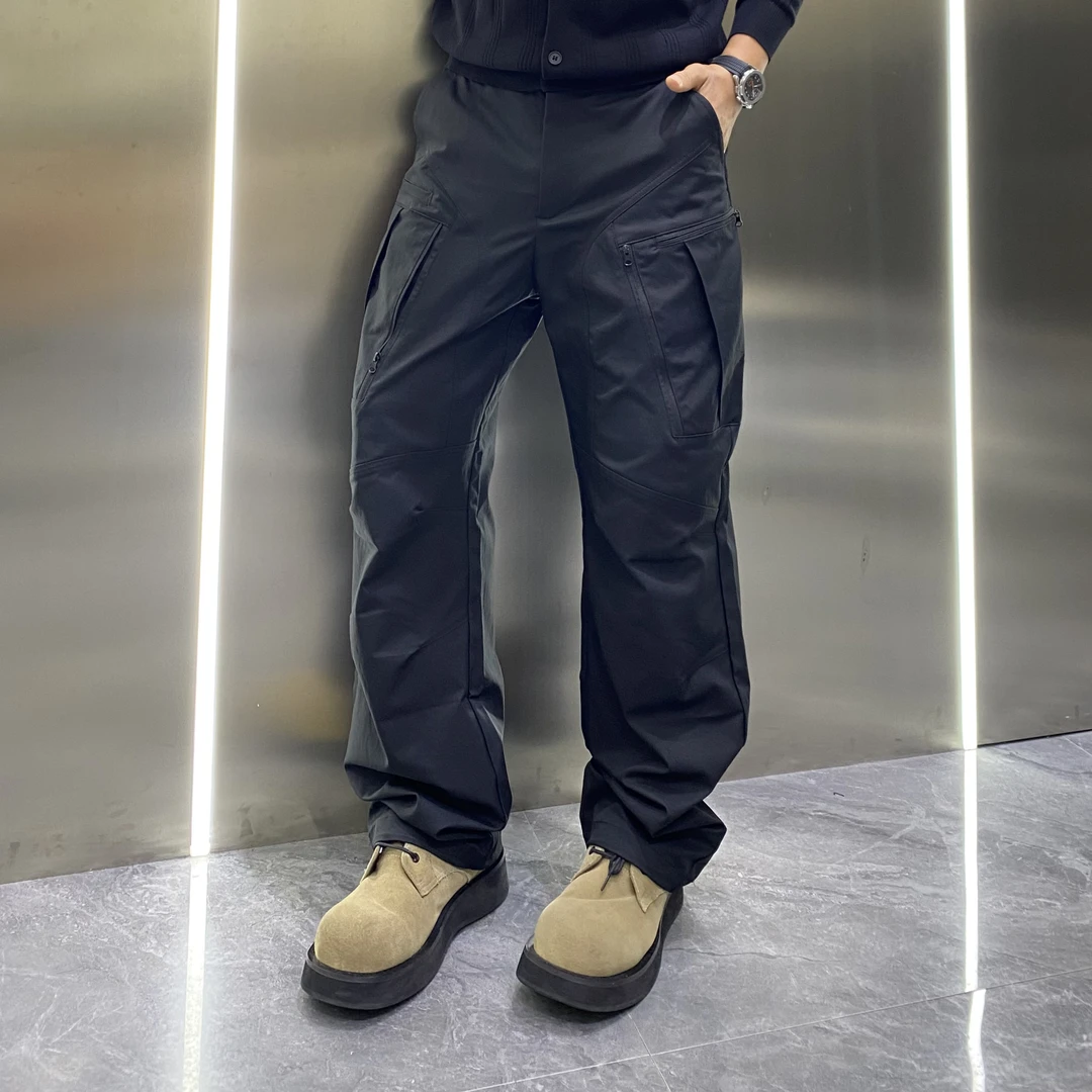 秋季防风高街松紧腰多拉链工装口袋直筒休闲裤微宽松痞帅伞兵裤