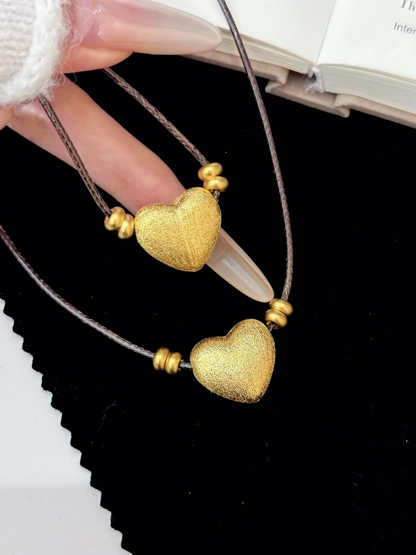 铜合金吊坠 【金熹菲饰品】时尚百搭丝绒拉丝实心爱心小确幸项链