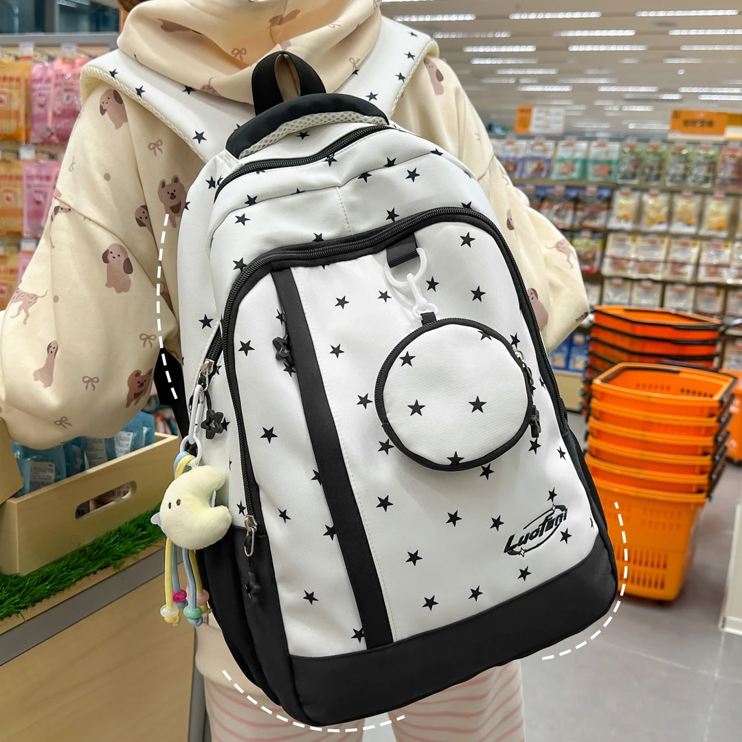 高颜值书包女初中生星星印花小学生3-6年级轻便韩系双肩背包通勤