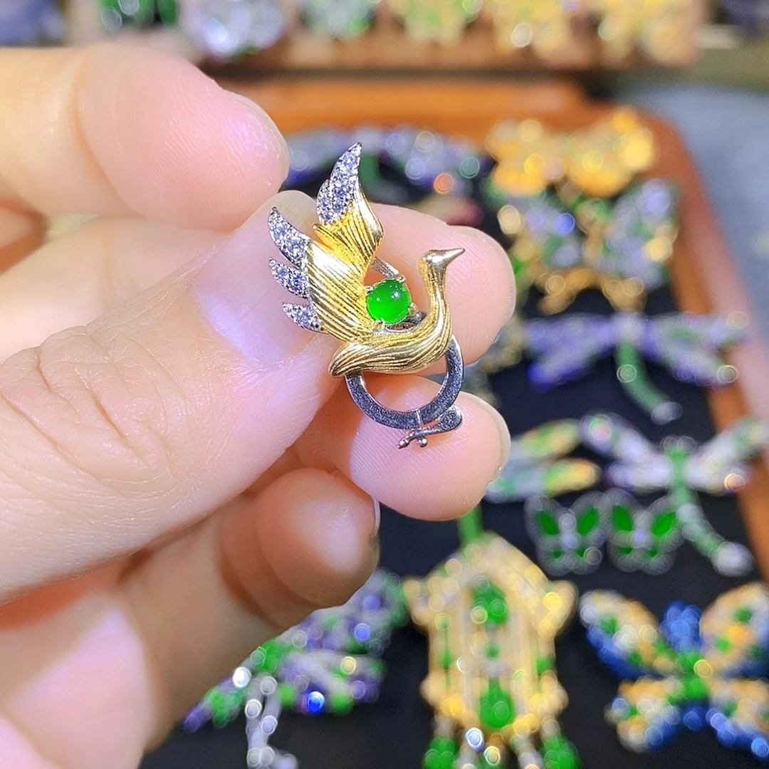 吊坠(不含链)银S925镶嵌翡翠