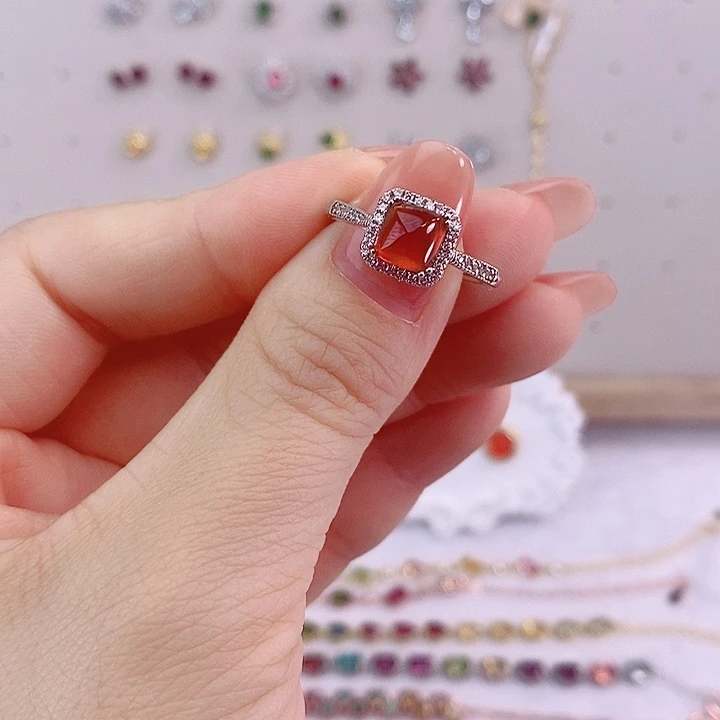 石榴石戒指银S925镶嵌戒指