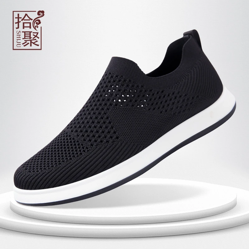 2025夏季老北京布鞋男款镂空透气网面休闲鞋一脚蹬防滑防臭爸爸鞋