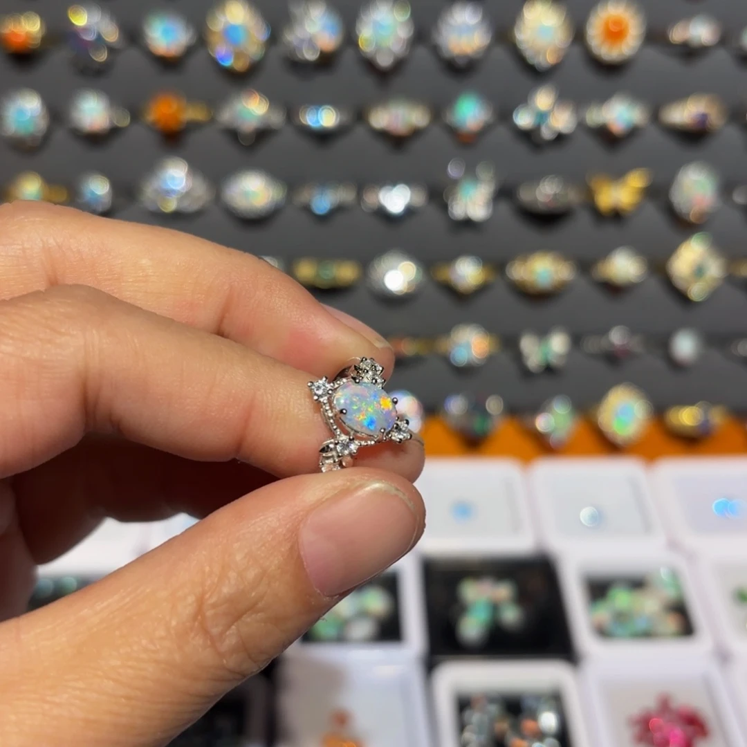 欧泊戒指银S925镶嵌王*喑