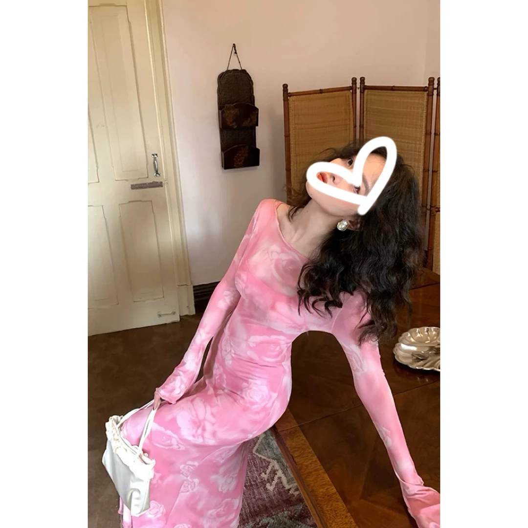 【两件套】自制法式复古晕染网纱连衣裙+防走光内衬吊带裙两件套秋