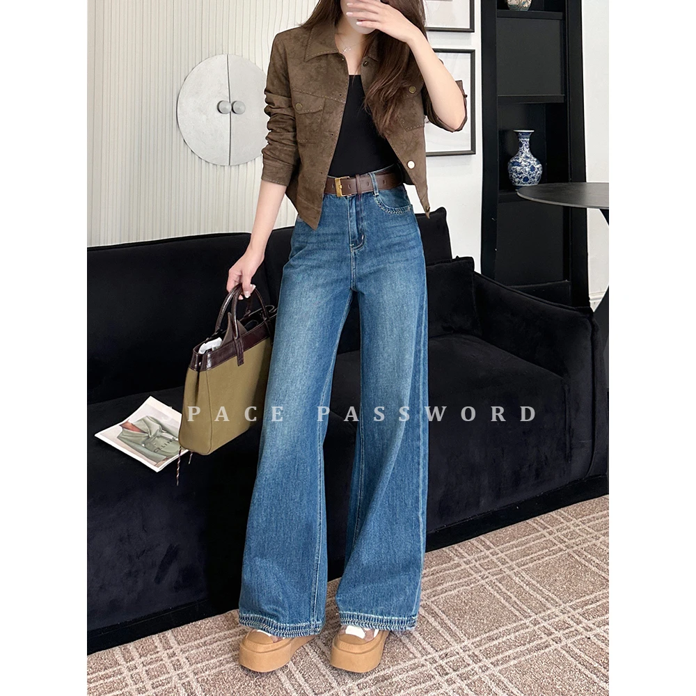 阔腿牛仔裤女款复古百搭宽松显瘦秋季2025年高腰休闲直筒通勤裤子