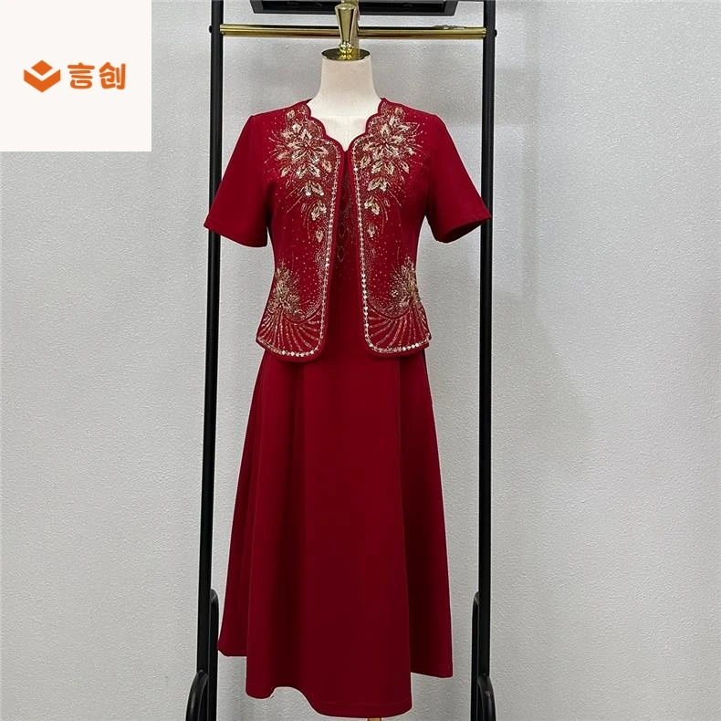 420短袖套装高端喜婆婆婚宴装夏大码妈妈婚宴礼服两件套连衣裙200