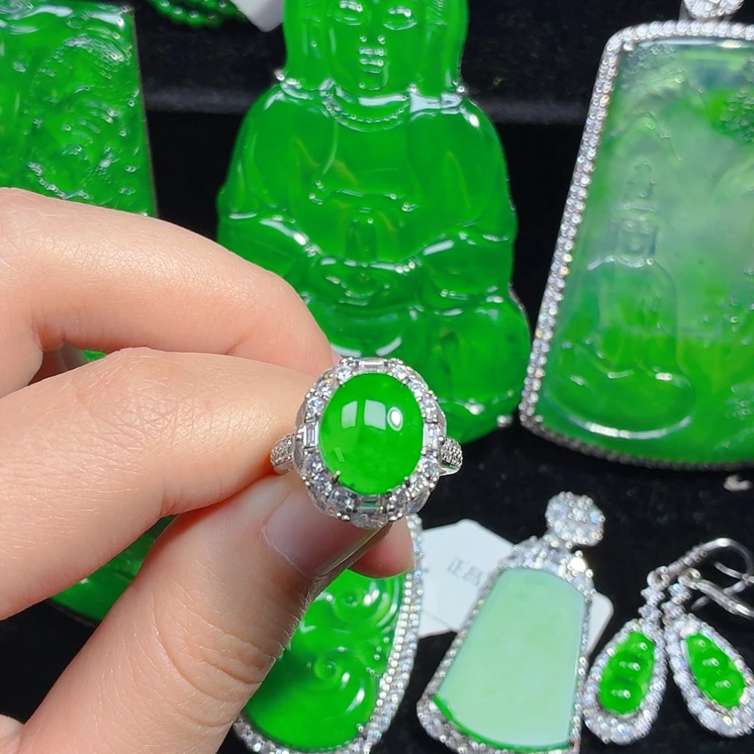 翡翠银S925镶嵌戒指天然A货翡翠