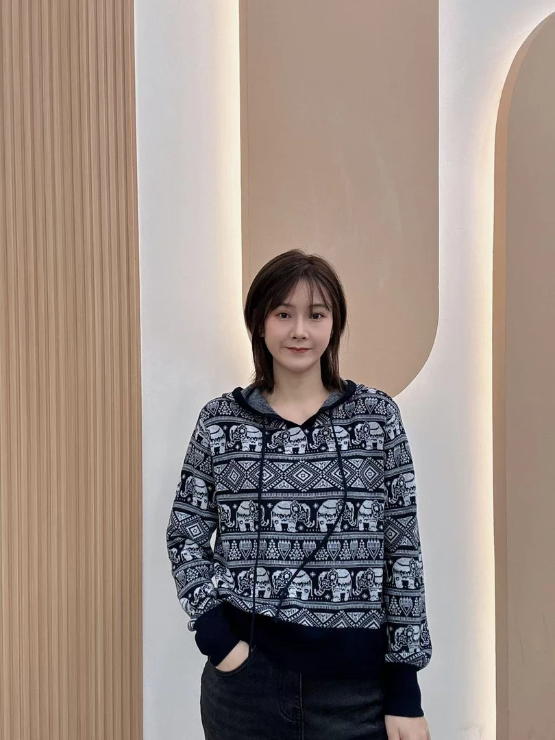 复古小众设计小象提花连帽外套6113