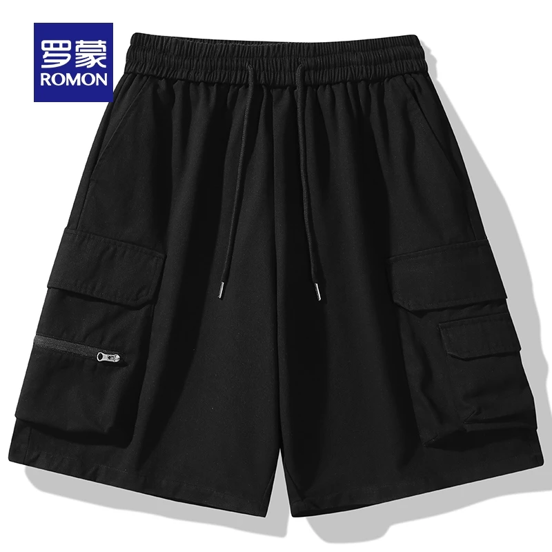 罗蒙男士工装休闲五分裤2025夏季薄款松紧腰抽绳百搭舒适纯色短裤