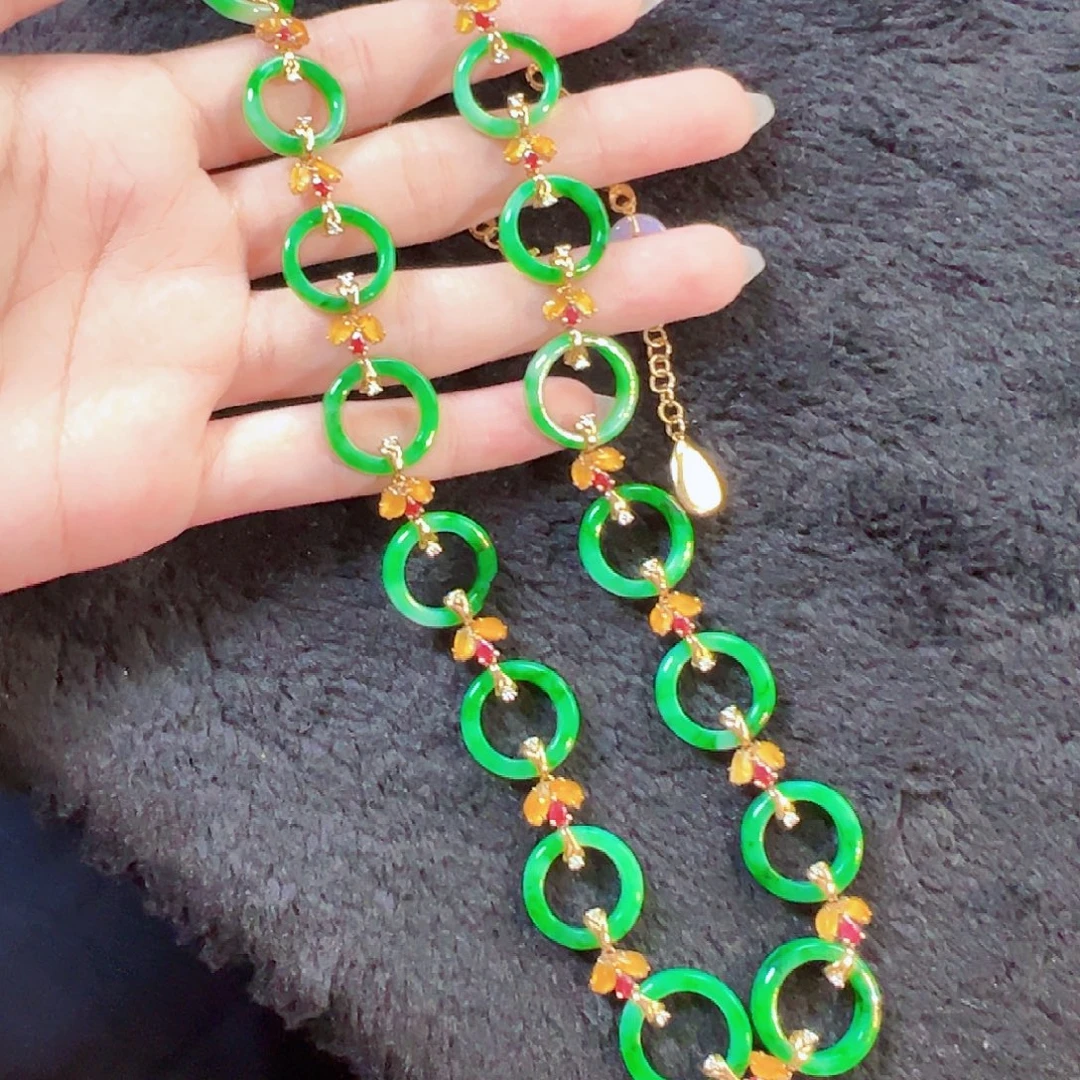 翡翠18K金镶嵌颈饰签收后24小时鉴赏期