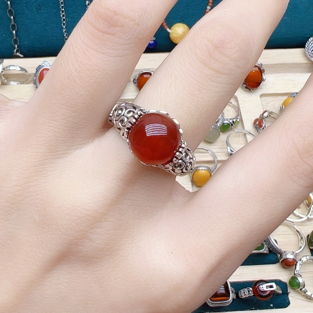 玛瑙/玉髓戒指银S925镶嵌