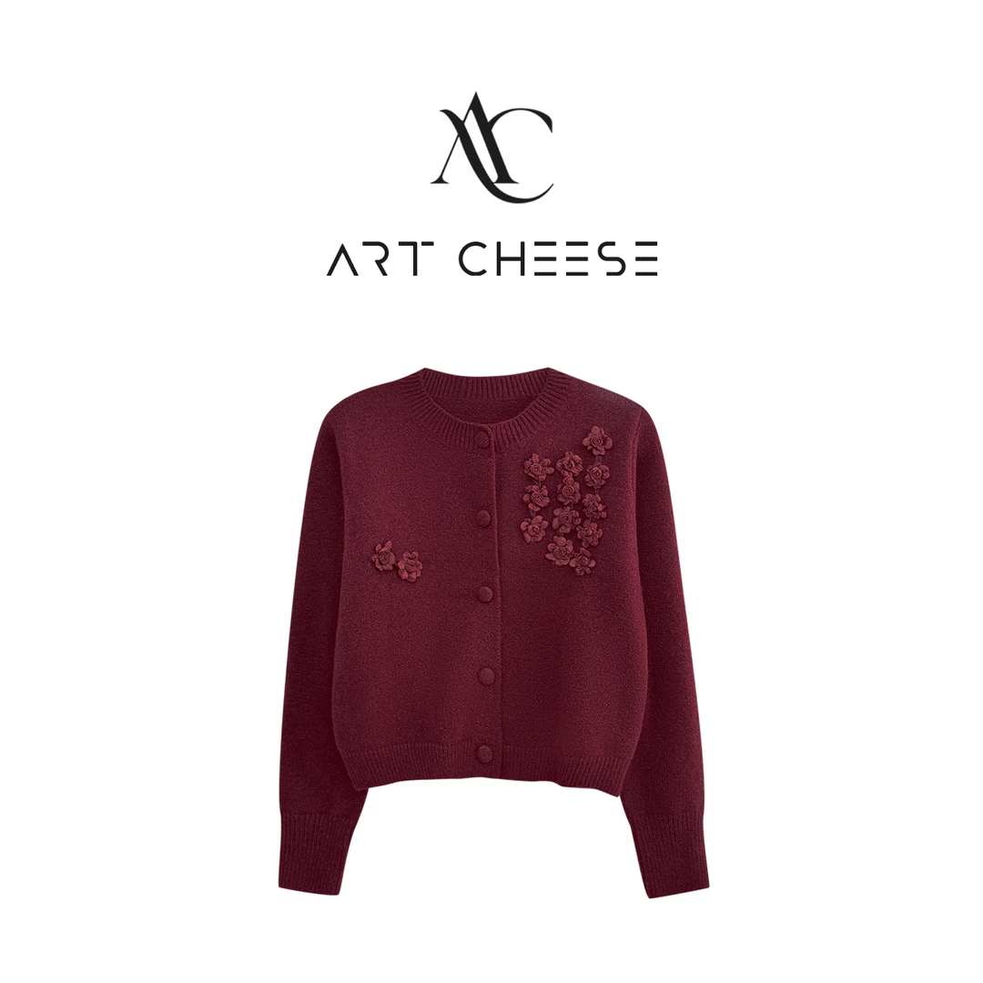 【芝士Cheese】酒酿樱桃 绵羊毛休闲设计感钩花温柔甜美重工开衫