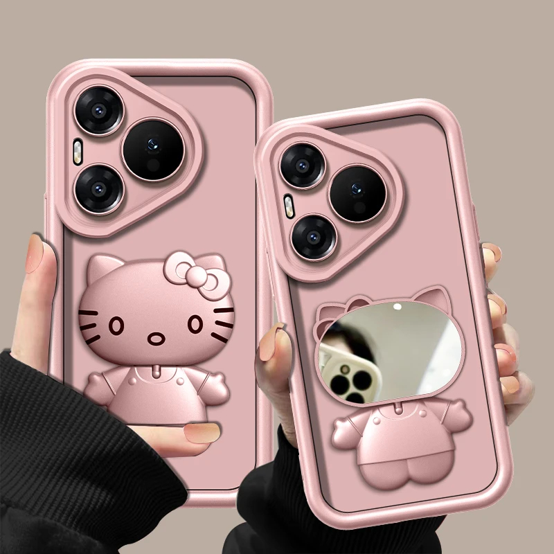 适用于【华为pura70pro】金属漆香槟粉高级感猫咪支架手机壳防摔女