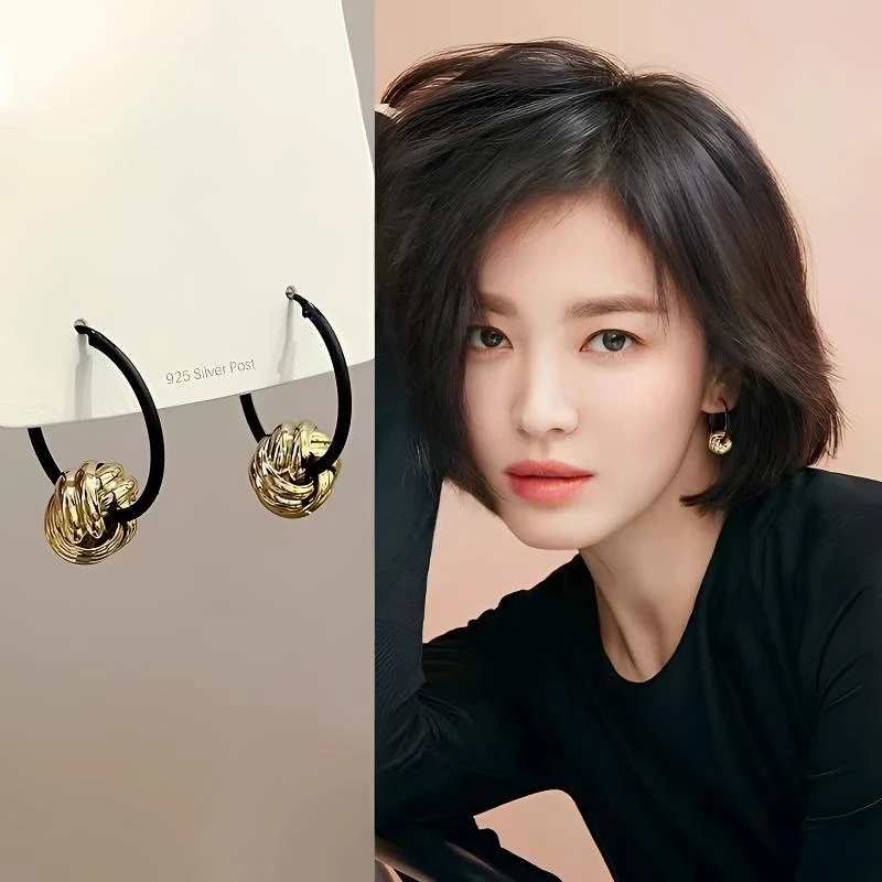 合金耳饰  黑色复古金属耳环女港风圈圈耳钉小众设计耳圈气质耳饰