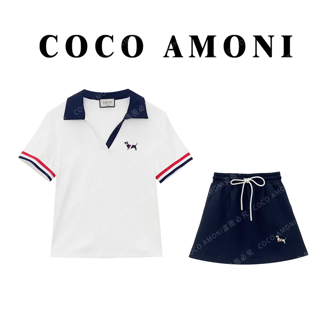 [曼姐]名媛风设计女装拼接重工刺绣小狗显瘦夏日气质套装LG024