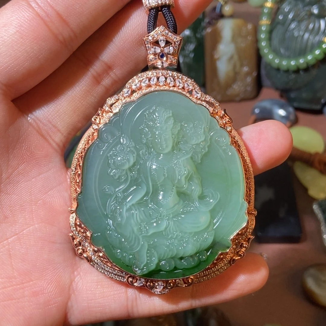 和田玉银S925镶嵌挂件