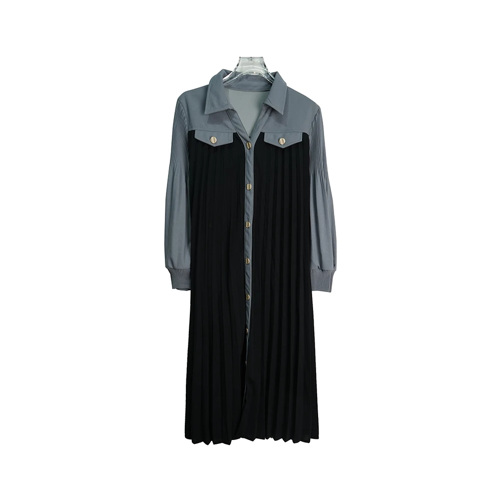 E5961【新款】时尚小众设计感休闲单排口黑色连衣裙