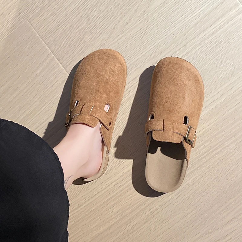包头半拖鞋女外穿2025年夏季新款勃肯鞋懒人穆勒平底单鞋半托鞋子
