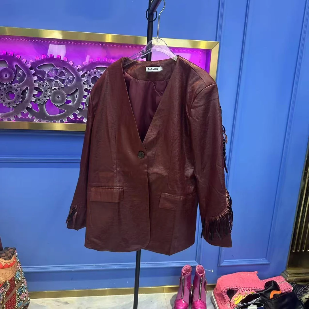 A81411 设计师连卡佛蓝色毛毛时尚女性气质减龄毛呢外套