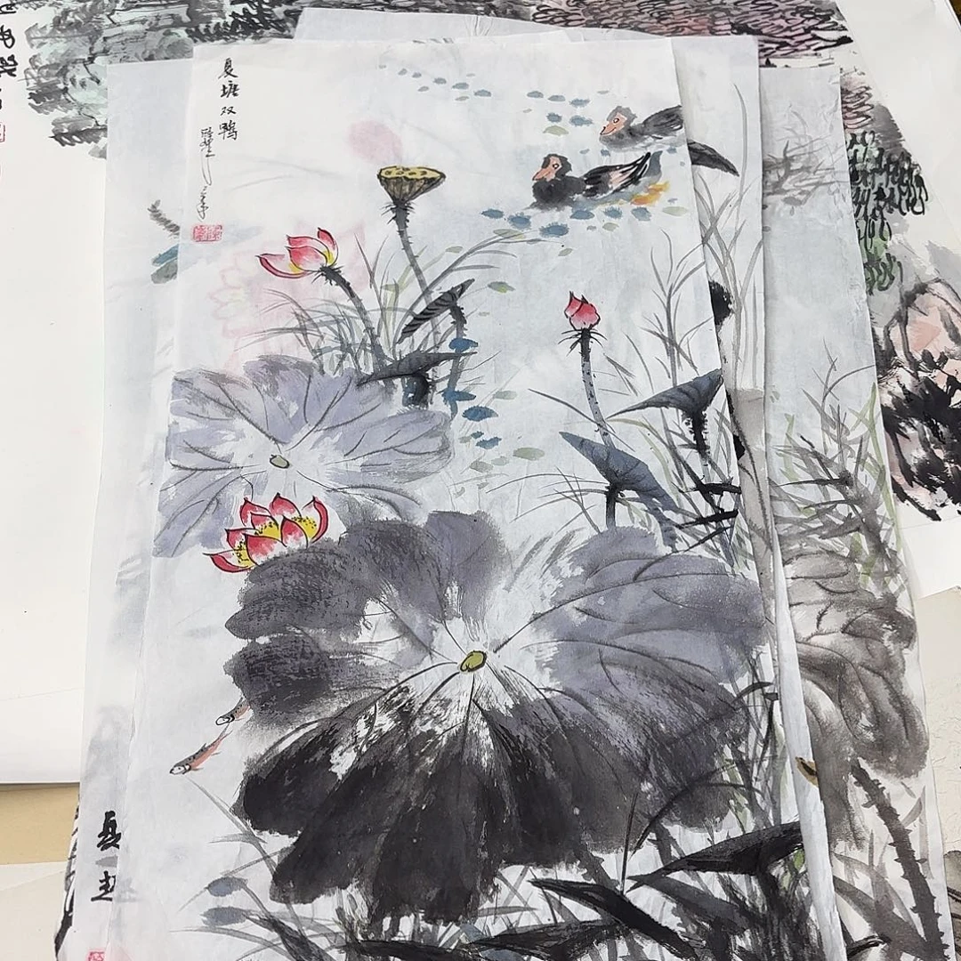 国画四尺四开花鸟童