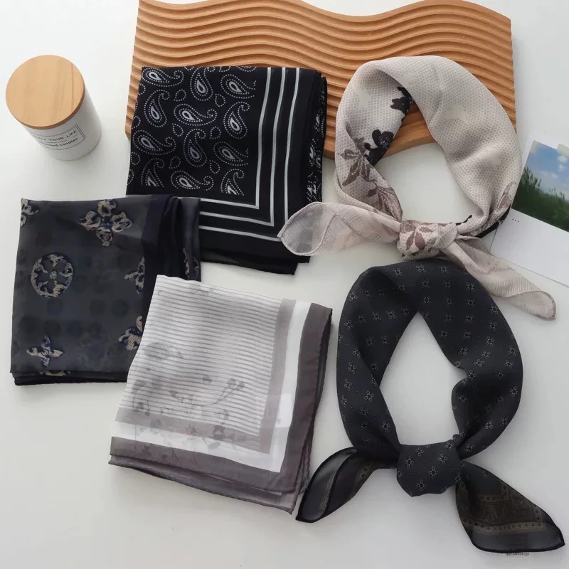 乔其纱手工卷边韩ins极简春夏时尚防晒70方巾发带披肩屁帘百搭韩