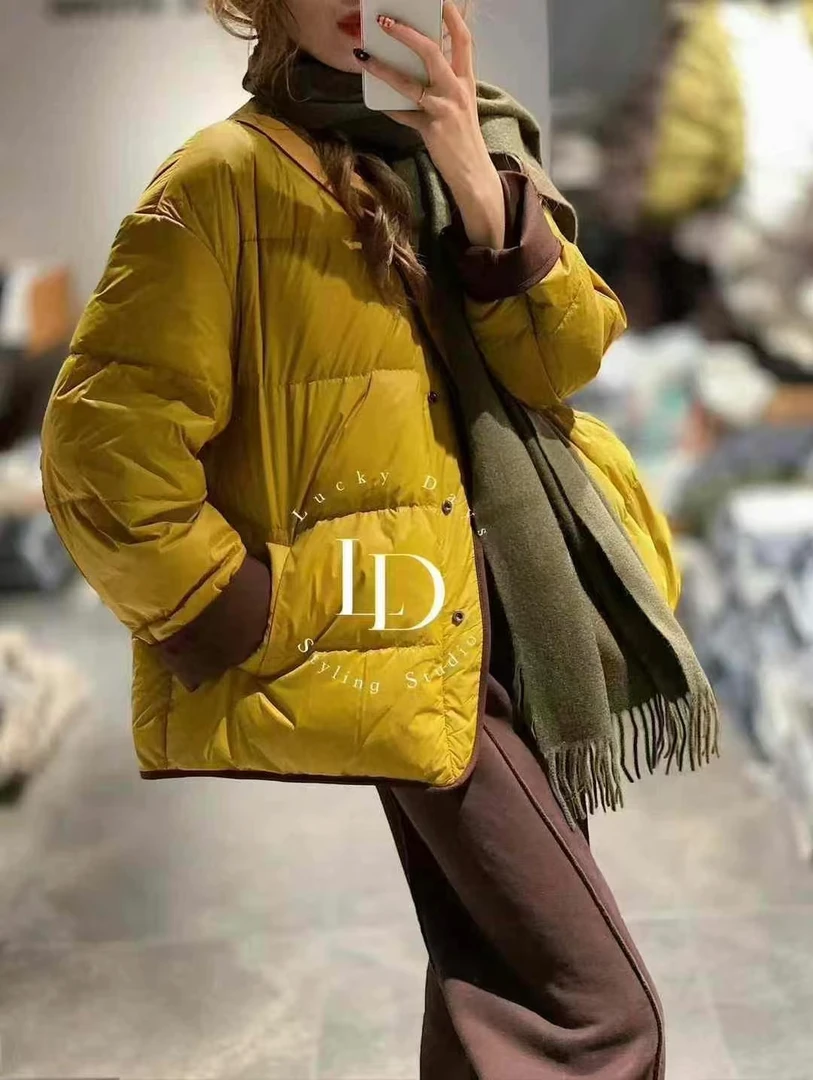 羽绒服圆领常规款厚款百搭保暖女款冬季连帽女士韩版立领拼接